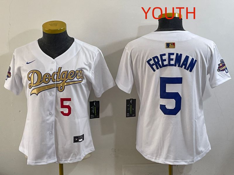Youth Los Angeles Dodgers #5 Freeman White Champion edition Nike MLB Jersey style 002->women mlb jersey->Women Jersey